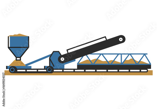 stylized illustration depicts a feed system conveying grain Clean lines flat design and a muted color palette create a modern informative graphic Suitable for business and agricultural themes 