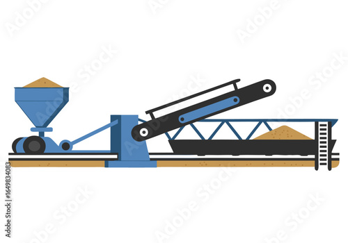 stylized illustration depicts a feed system conveying grain Clean lines flat design and a muted color palette create a modern informative graphic Suitable for business and agricultural themes 