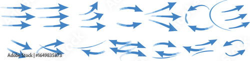 Arrow showing wind air flow set isolated, airflow and ventilation, climate control, air direction circulation motion and strength signs 

