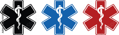 Star medicine set icons with snake 
