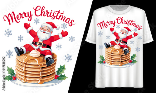 Christmas Pancake, Santa Claus, T-Shirt Design.
