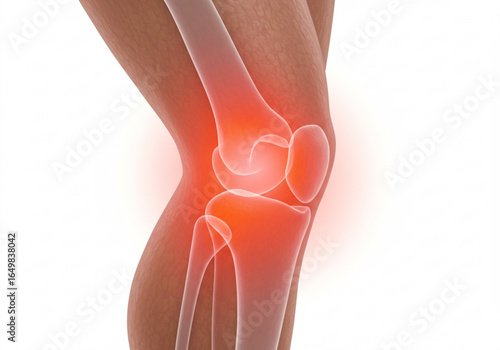 Illustration of a human leg showing the knee joint with red glow indicating pain or inflammation anatomy created with generated ai