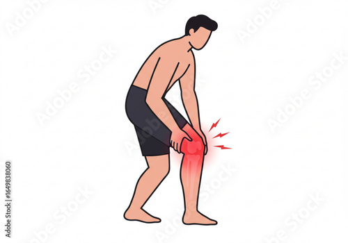 Man holding his knee in pain with red glow and lightning bolts indicating pain and injury shown created with generated ai