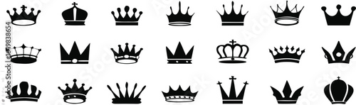 Crown set icons, collection different crown sign, silhouette crown symbol 
