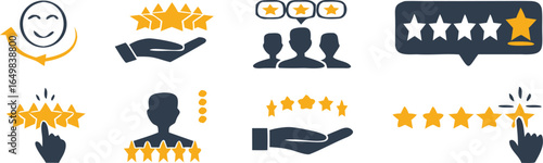 Five stars from customers set icons, rating signs, customer reviews sign, rating service, good client satisfaction, user experience best customer feedback ... See More
