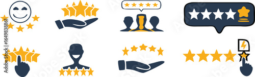 Five stars from customers set icons, rating signs, customer reviews sign, rating service, good client satisfaction, user experience best customer feedback ... See More
