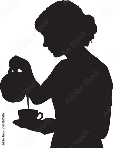 Silhouette of a woman pouring coffee into a cup vector
