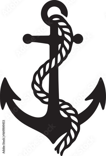 Fotografi Black Anchor Silhouette: A stark, elegant silhouette of an anchor, wrapped with a sturdy rope, conveying a sense of maritime history, steadfastness and reliable connection