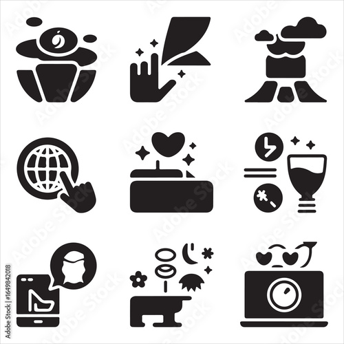 Digital marketing Web Icons Set, creative content marketing, blog publishing, email campaigns, and branding glyph collection