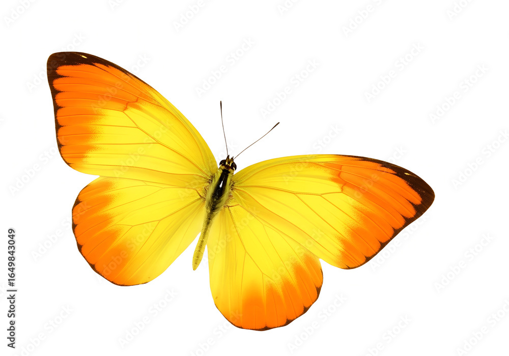 Fototapeta premium Isolated yellow and orange butterfly with delicate wings on a white background