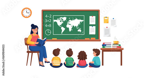 Teacher Reading a Story to Children in a Classroom