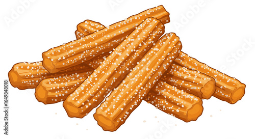 Crispy Golden Fried Churros Sweet Pastry Treat Sugar Coated Delicious Baked Food Isolated on Transparent Background