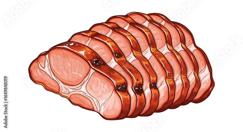 Delicious Sliced Ham Roast Appetizing Food Isolated on Transparent Background