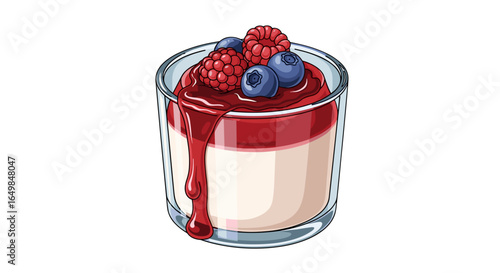 Delicious Berry Panna Cotta Dessert with Creamy Texture and Fruity Topping isolated on transparent background
