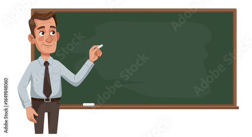 Happy Male Teacher Chalkboard Lesson Teaching Education Learning School Career Isolated on Transparent Background