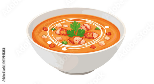 Delicious Creamy Tomato Soup With Toppings Isolated on Transparent Background for Appetizing Food Photography