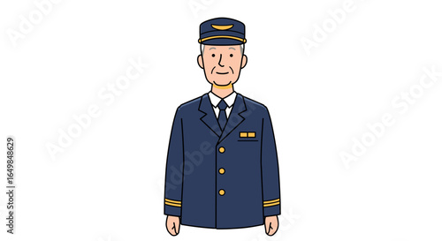 Senior Male Train Driver in Uniform Isolated on Transparent Background Smiling Confidently