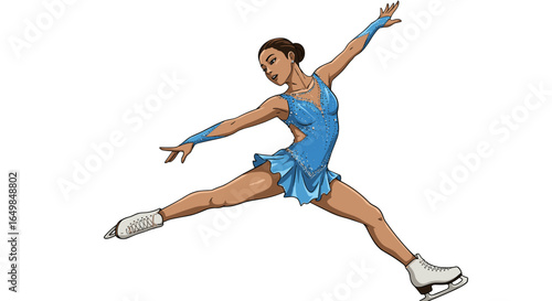 Graceful Female Figure Skater Performs Elegant Ice Skating Dance Isolated on Transparent Background