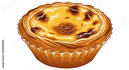 Delicious Golden Portuguese Custard Tart Pastry with Flaky Crust Isolated on Transparent Background