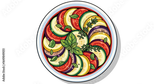 Delicious Healthy Ratatouille Vegetable Tian Dish with Fresh Herbs Isolated on Transparent Background