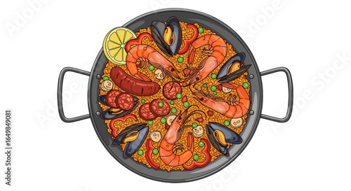 Delicious Seafood Paella Prepared with Fresh Ingredients Isolated on Transparent Background