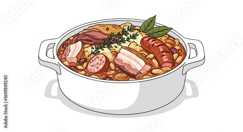 Hearty French Cassoulet Stew with Pork Sausage Bacon and Herbs Isolated on Transparent Background