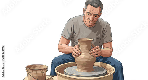 Skilled Artisan Hands Shape Clay Vessel on Potter's Wheel Creating Handmade Ceramic Art Isolated Transparent Background