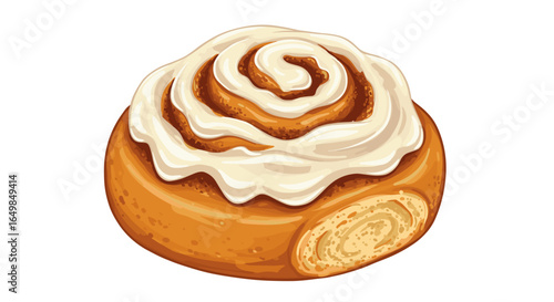 Delicious Swirled Cinnamon Roll with Sweet Cream Cheese Frosting Isolated on Transparent Background