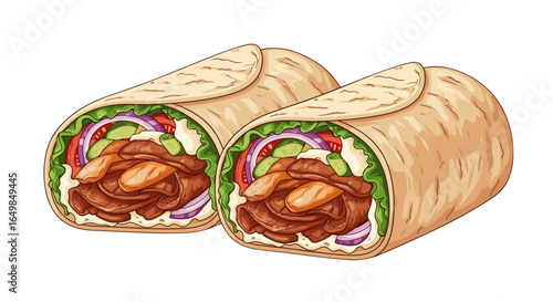 Deliciously Packed Shawarma Wraps Fresh Ingredients Taste of Mediterranean Cuisine Isolated on Transparent Background