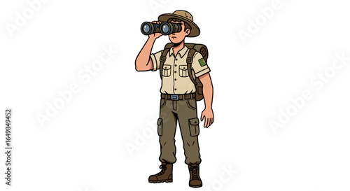 Explorer With Binoculars Looking Far Away Adventure Discovery Safari Exploration Concept Isolated on Transparent Background