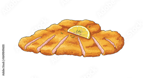 Delicious Crispy Breaded Chicken Cutlet With Fresh Lemon Slice Isolated on Transparent Background