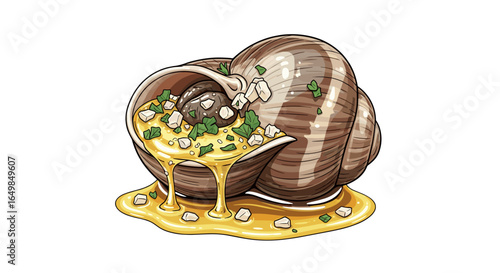 Delicious Escargots in Garlic Butter Sauce with Parsley Isolated on Transparent Background