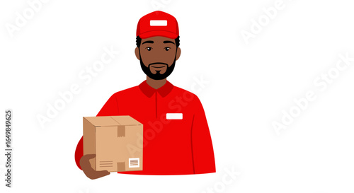 Friendly Delivery Person Holding Package Isolated on Transparent Background for Shipping Services