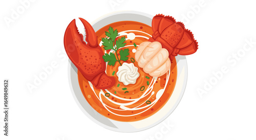Delicious Creamy Lobster Bisque Soup with Claw and Tail Isolated on Transparent Background