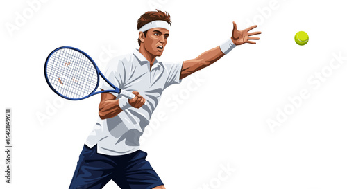 Athletic Man Tennis Player Serve Action Isolated On Transparent Background