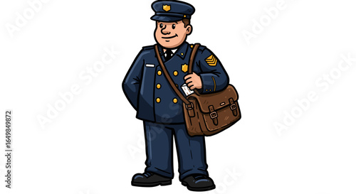 Friendly Male Mail Carrier Character with Satchel Isolated on Transparent Background Illustration