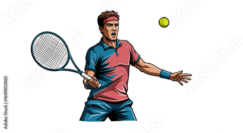 Active Male Tennis Player Swinging Racket in Competitive Match Isolated on Transparent Background