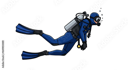 Scuba Diver Exploring Underwater Depths with Dive Gear Isolated on Transparent Background for Aquatic Adventure