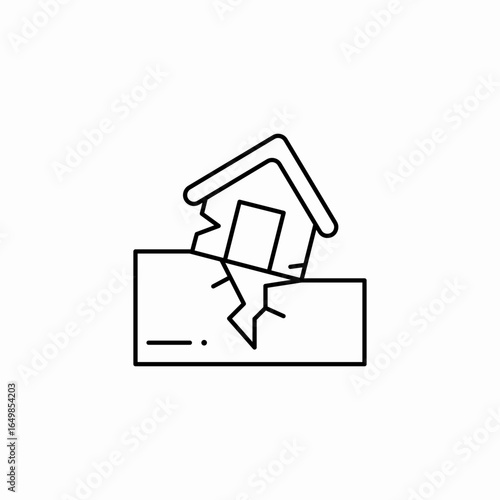 earthquake destroyed house icon sign vector
