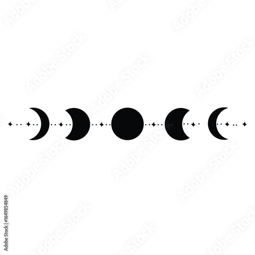 Moon Phases Minimal Astronomy Line Drawing