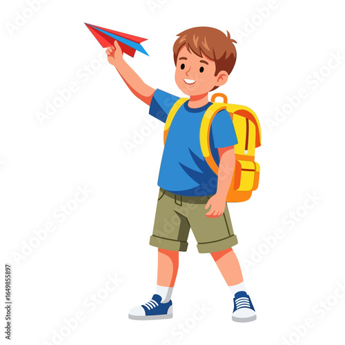 A Young Boy's Imagination Takes Flight: A young boy, brimming with joy, holds a paper airplane, his imagination taking flight as he embarks on a journey filled with endless possibilities.