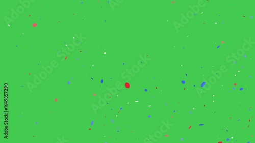 Red white and blue confetti falling over green screen.