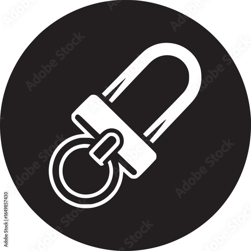A stylized white padlock and ring on a black circle background in a minimalist design style image