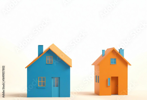 Casas 3D azul e laranja. Ilustração 