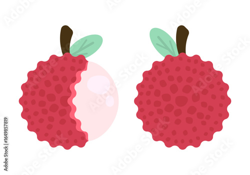 Lychee fruit, exotic plant with piked red peel. Lychee fruit, exotic tropical litchi