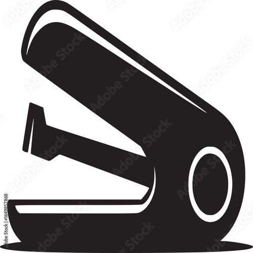 A simple black and white graphic illustration of a stapler on a white background in vector format