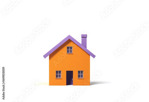 Casa 3D laranja no fundo branco. Vetor ilustrativo.