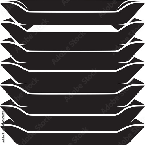 Stack of black and white trays with curved edges in a minimalist design on a white background art
