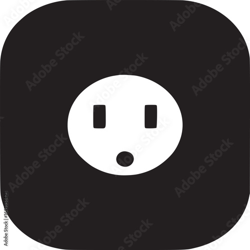 A stylized black and white image of an electrical outlet symbol against a white background square shape