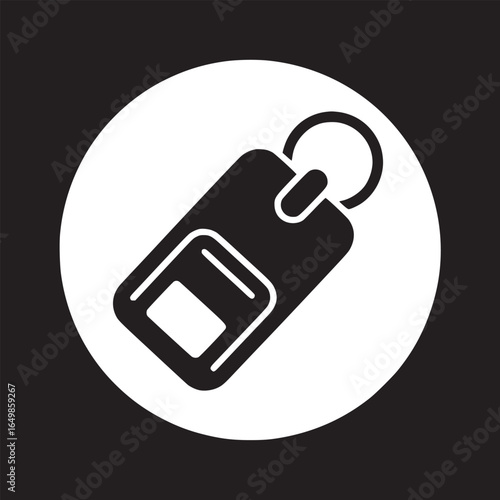 A stylized black keycard with a ring on a white circle set against a black background scene image